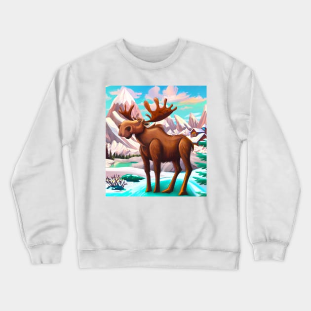 Cute Canadian Moose Hanging out in the Rocky Mountains Crewneck Sweatshirt by YegMark